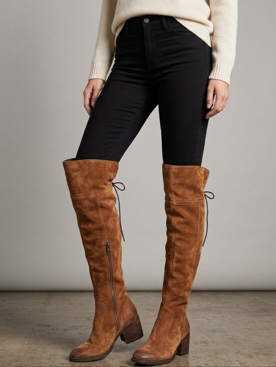 Born Shoes - Børn Distressed Brown Suede Over-The-Knee Boots 6M